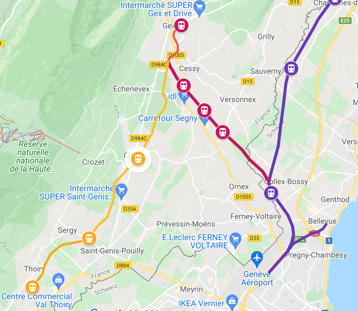 Carte Ligne de Chemin de Fer Gex-Genève Aéroport