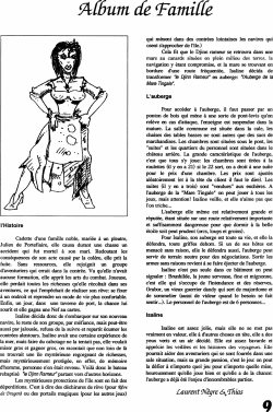 Album de Famille – Isaline – Un personnage non-joueur pour Rêve de Dragon – Dessin d'une aubergiste par Laurent Nègre avec une capture du text