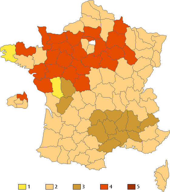 Distribution géographique du nombre de bises en France