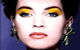 Woman's face with 80s makeup.