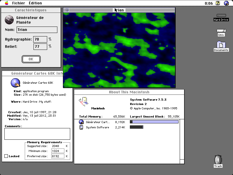 screen capture of 'Générateur de Carte' running on a colour Mac