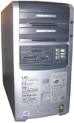 Mini tower PC with 2 optimal drives, 4 media ports, one floppy disk and sound input/output