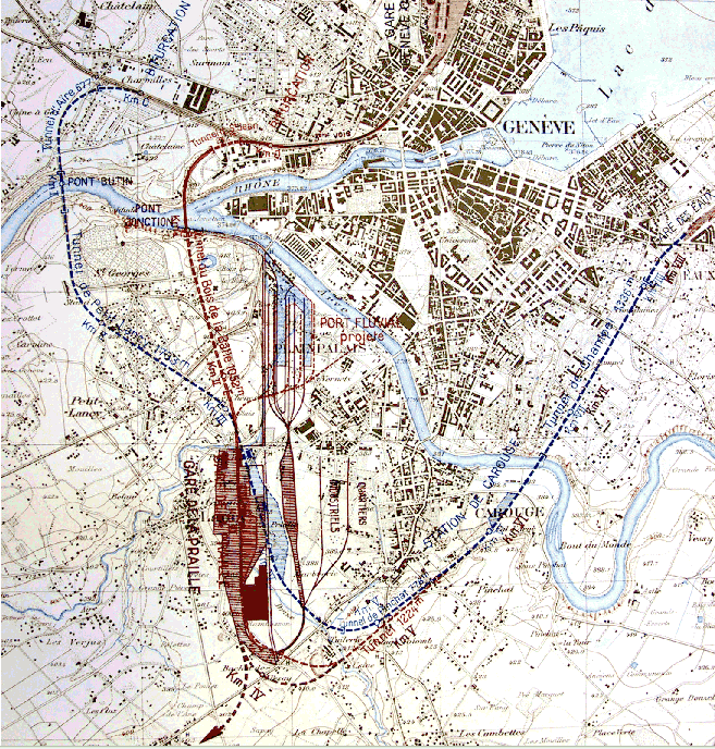 Carte de la gare de Praille et du port Fluvial