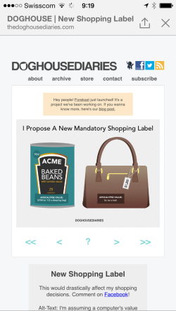 Screen capture of a web view of a proposal for an apocalypse shopping value label